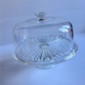 Vintage Glass Cake Stand with Dome Cover Serving Plate